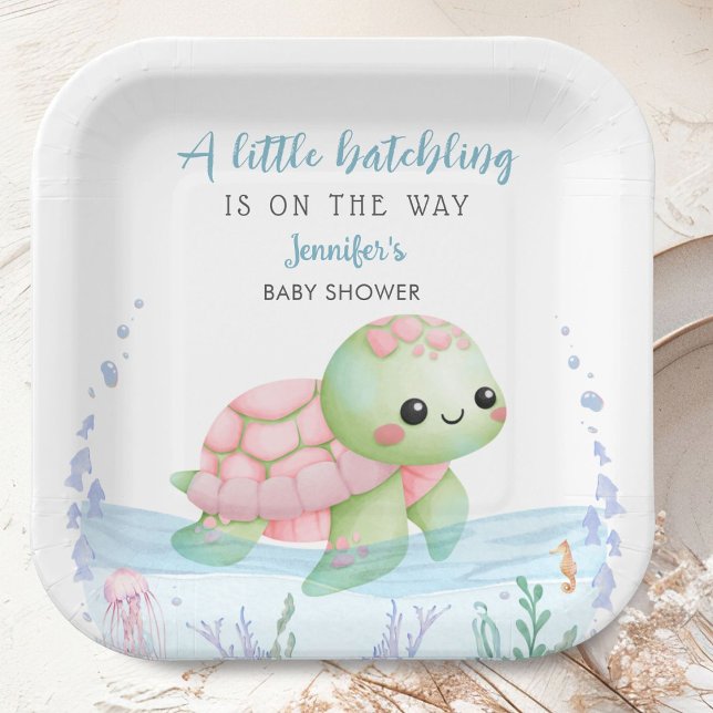 Plato De Papel Sea Turtle Hatchling Baby Shower Girl Paper Plates (Subido por el creador)