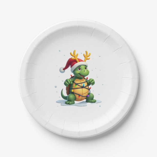 Plato De Papel Sea Turtle Santa Christmas Lights Cute Xmas Men Wo (Anverso)