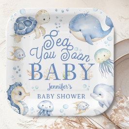 Plato De Papel Sea You Soon Baby Shower Boy Blue Ocean