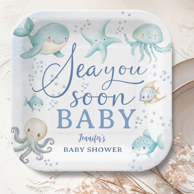 Plato De Papel Sea You Soon Boy Blue Ocean Baby Shower (Subido por el creador)