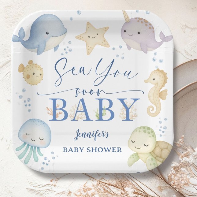Plato De Papel Sea You Soon Ocean Baby Shower (Subido por el creador)