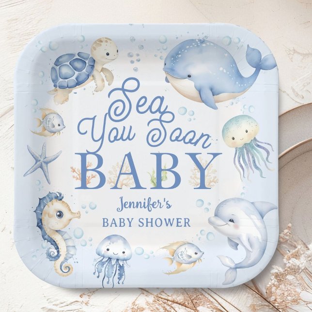 Plato De Papel Sea You Soon Ocean Baby Shower Boy Blue  (Subido por el creador)