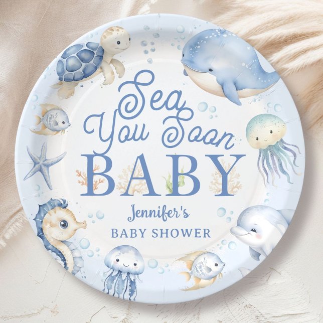 Plato De Papel Sea You Soon Ocean Baby Shower Boy Blue  (Subido por el creador)