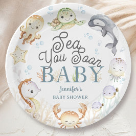 Plato De Papel Sea You Soon Ocean Baby Shower Gender Neutral 