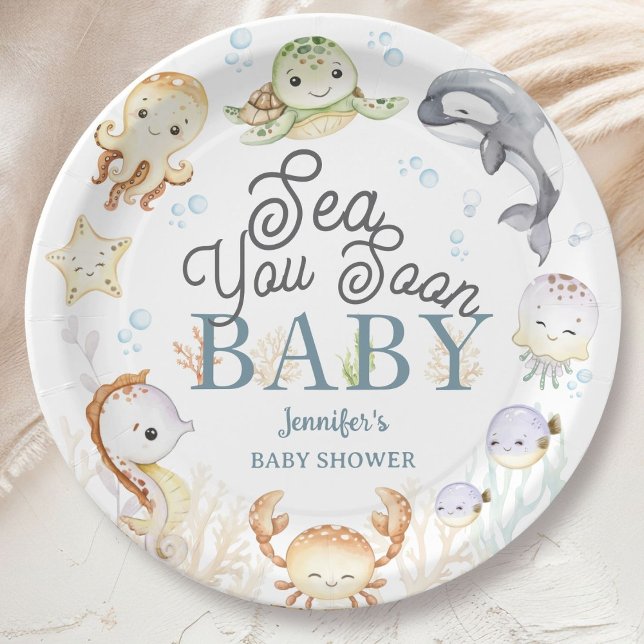 Plato De Papel Sea You Soon Ocean Baby Shower Gender Neutral  (Subido por el creador)
