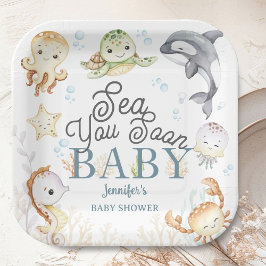 Plato De Papel Sea You Soon Ocean Baby Shower Gender Neutral 