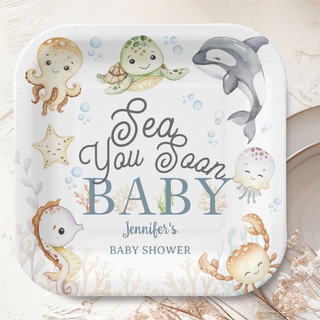 Plato De Papel Sea You Soon Ocean Baby Shower Gender Neutral  (Subido por el creador)