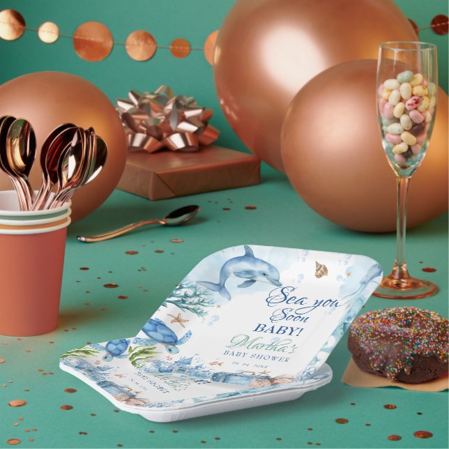Plato De Papel Sea You Soon Seashell Baby Shower (Multi)