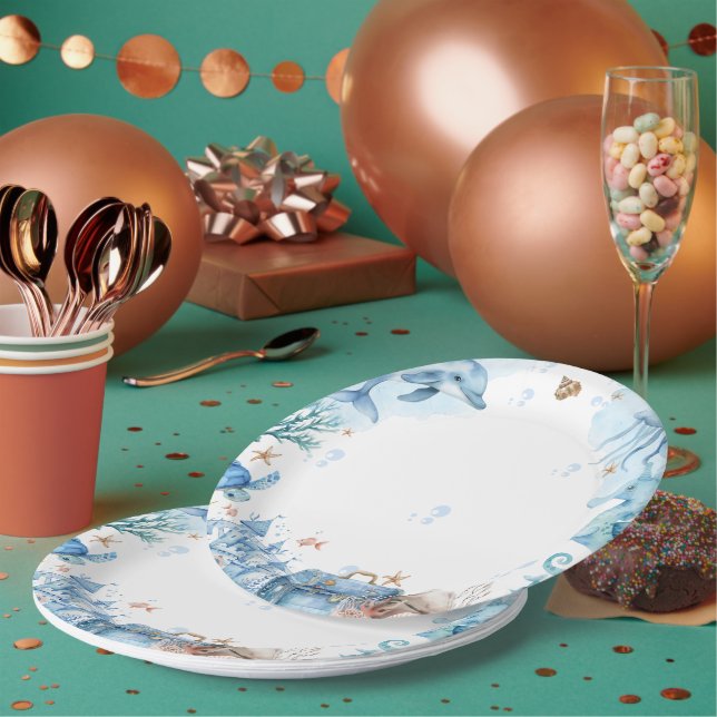 Plato De Papel Sea You Soon Seashell Baby Shower (Multi)