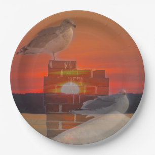 Plato De Papel Seagull Sunset