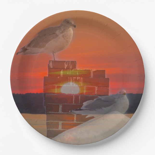 Plato De Papel Seagull Sunset (Anverso)