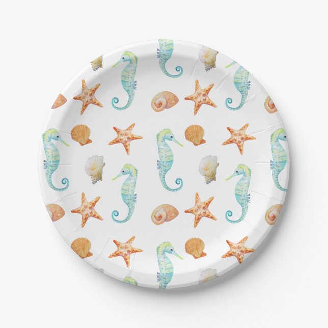 Plato De Papel Seahorse y estrellas de mar (Anverso)