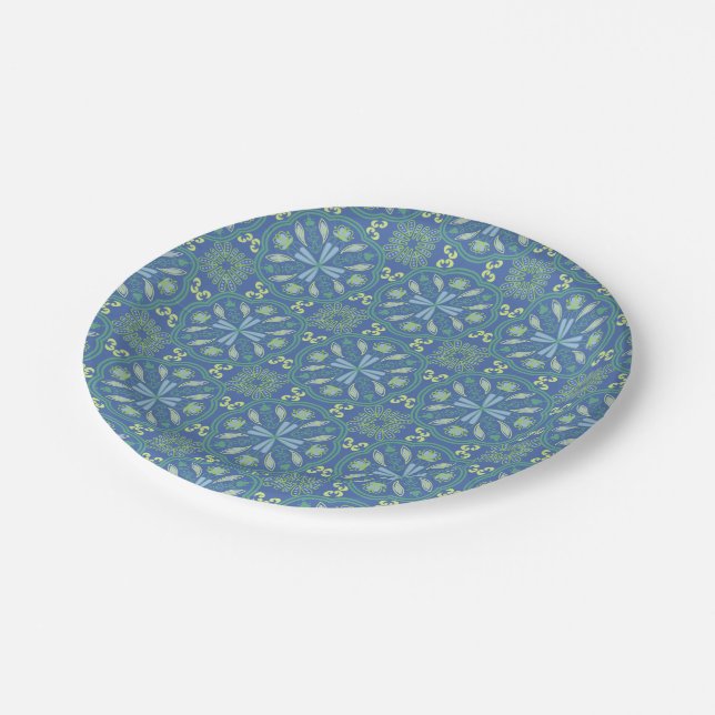 Plato De Papel Seamless blue and green floral pattern  (Angular)