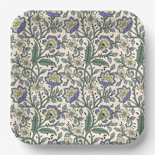 Plato De Papel Seamless blue, yellow, and white floral pattern  (Anverso)