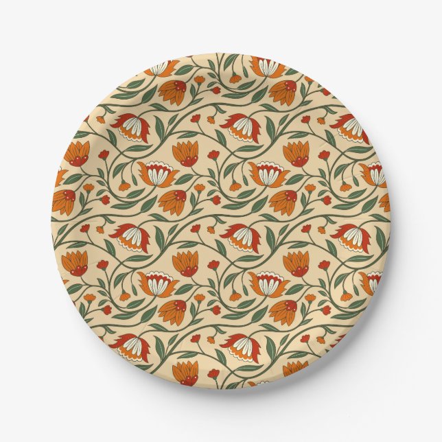 Plato De Papel Seamless floral pattern in beige background (Anverso)