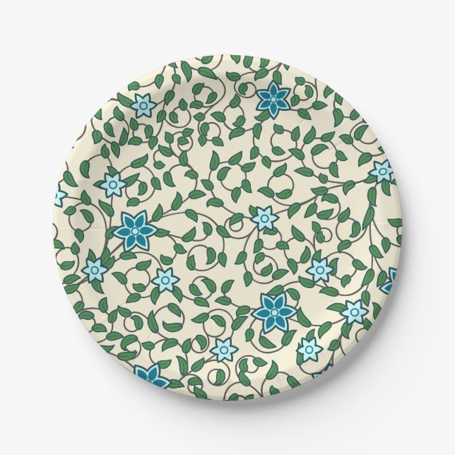 Plato De Papel Seamless floral pattern on beige background (Anverso)