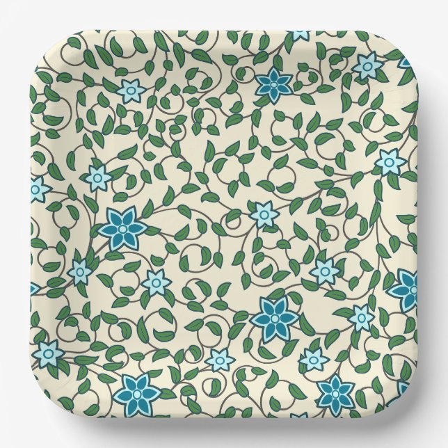 Plato De Papel Seamless floral pattern on beige background (Anverso)