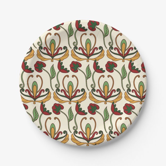 Plato De Papel Seamless floral pattern with red and yellow  (Anverso)