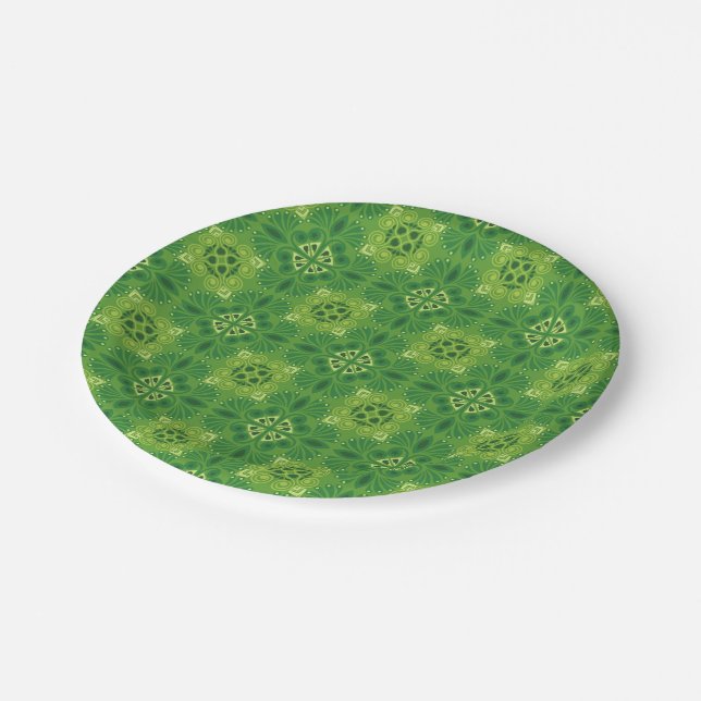 Plato De Papel Seamless green floral pattern with symmetrical (Angular)
