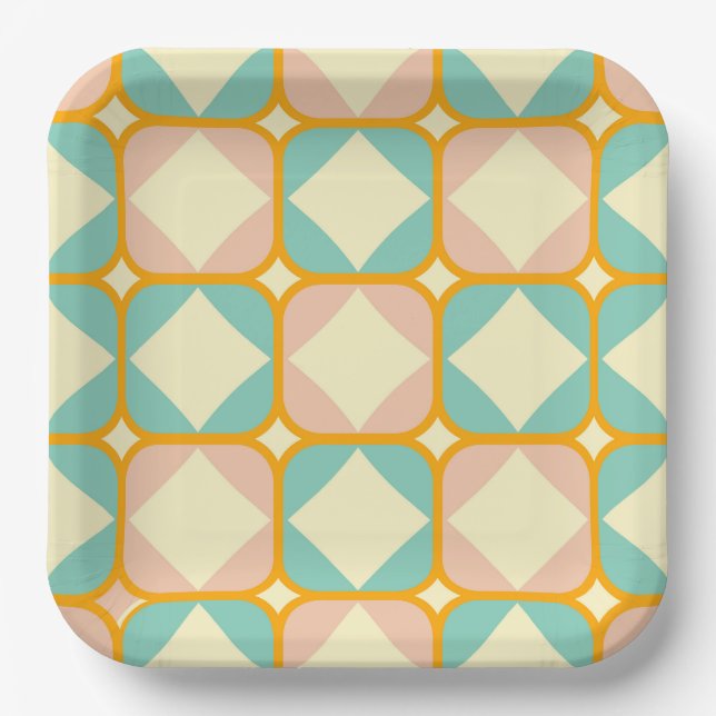 Plato De Papel Seamless retro pattern with rounded squares (Anverso)