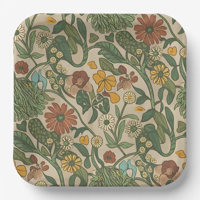 Plato De Papel Seamless vintage botanical pattern  (Anverso)