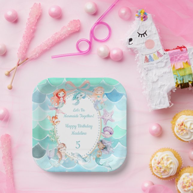 Plato De Papel Seamos Sirenas Juntos Fiesta Sirena Cumpleaños (Fiesta)