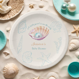 Plato De Papel Seashell Beach Little Pearl Baby Shower