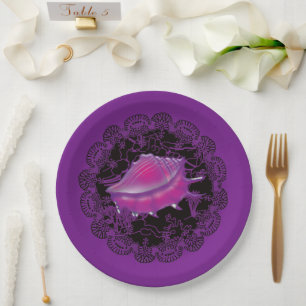 Plato De Papel Seashell Purple