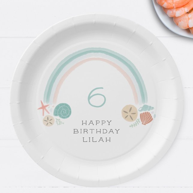 Plato De Papel Seashell Rainbow Nautical Birday Party (Subido por el creador)