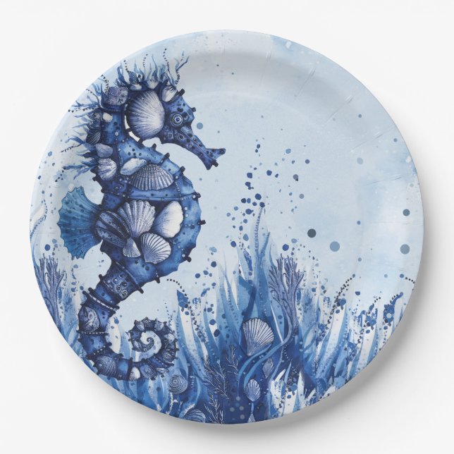 Plato De Papel Seashells Seahorse (Anverso)