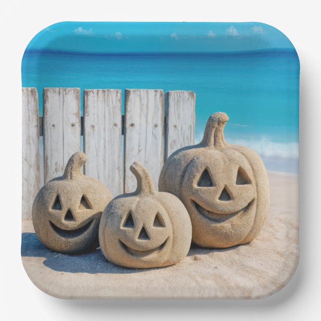 Plato De Papel Seashore Sand Jack o' Lanterns  (Anverso)