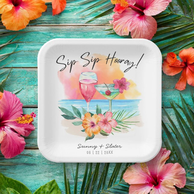 Plato De Papel Seaside Sippin | Tropical Beach Sip Sip Hooray (Subido por el creador)
