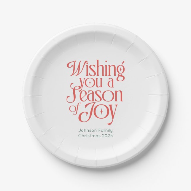Plato De Papel Season of Joy Holiday Plates Personalized (Anverso)