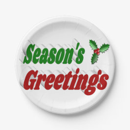 Plato De Papel Seasons Greetings Holly, Navidades de tipografía