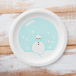 Plato De Papel Seasons Greetings Snowglobe Snowman Paper Plate