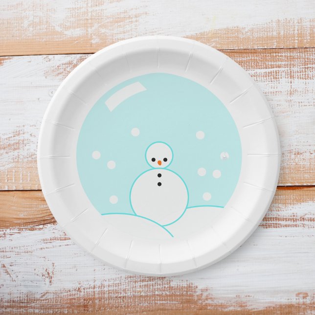 Plato De Papel Seasons Greetings Snowglobe Snowman Paper Plate (Xmas Party Paper Plates)
