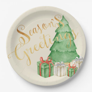 Plato De Papel Seasons Greetings Watercolor Navidades Elegante