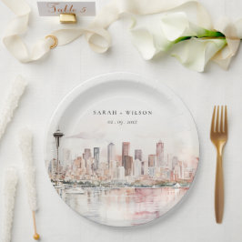 Plato De Papel Seattle, Washington Watercolor Landscape Wedding