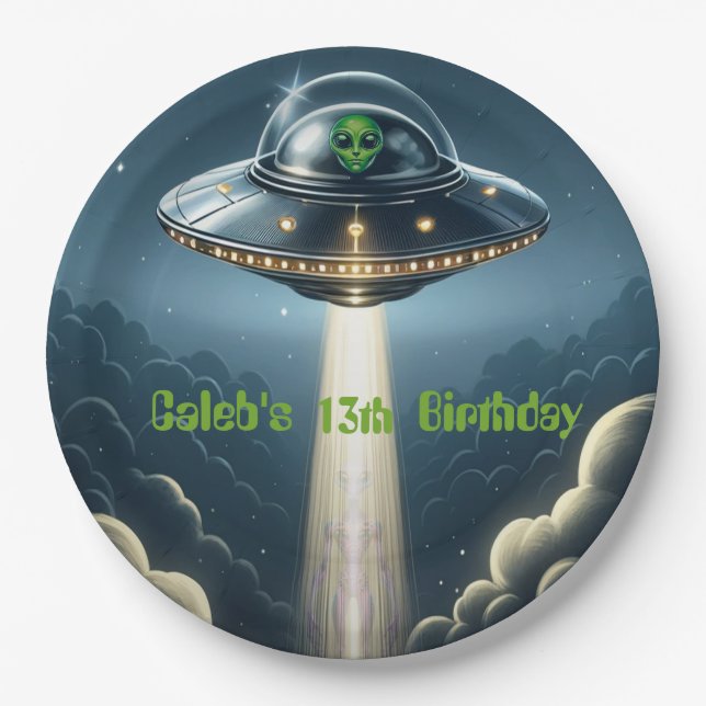 Plato De Papel Secuestro Alien UFO Nubes Azules Fiesta de Cumplea (Anverso)