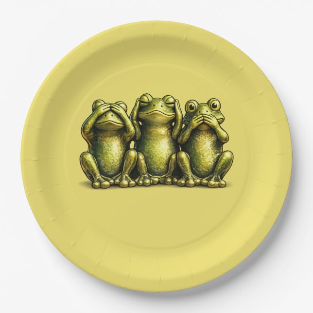 Plato De Papel See Hear Speak No Evil Funny Frogs (Anverso)