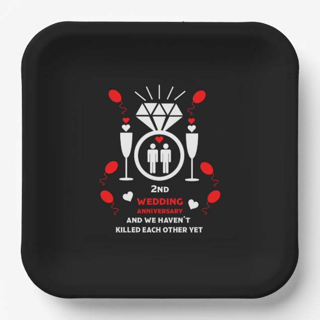 Plato De Papel Segundo aniversario Boda de los homosexuales (Anverso)