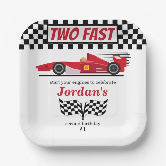 Plato De Papel Segundo aniversario Carro Rojo de Raza Dos Rápido (Anverso)