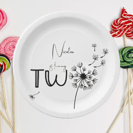 Plato De Papel Segundo cumpleaños de Dandelion monocromático