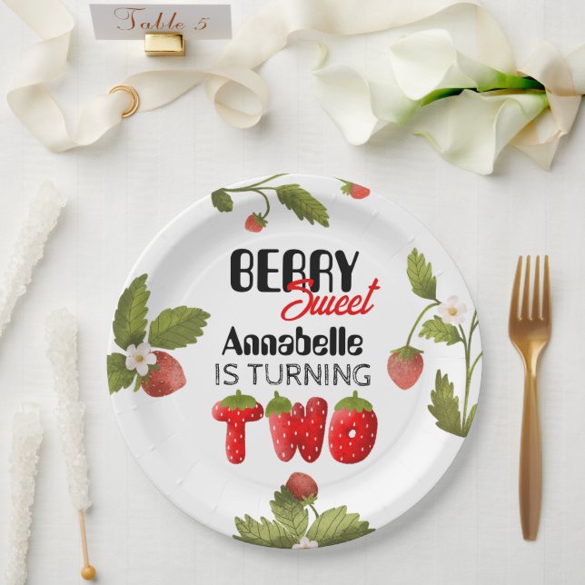 Plato De Papel Segundo cumpleaños de fresa (Boda)