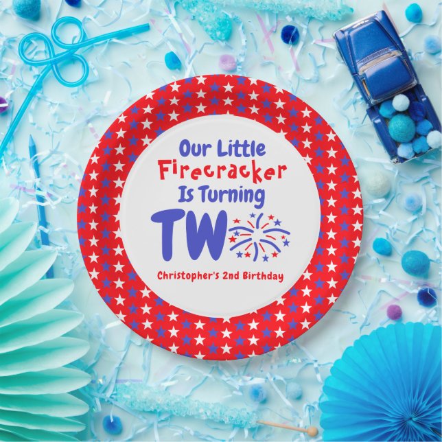 Plato De Papel Segundo cumpleaños de Little Firecracker (Fiesta)