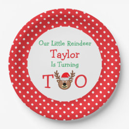Plato De Papel Segundo cumpleaños de renos