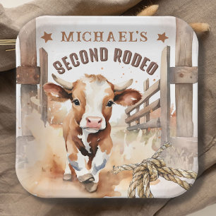 Plato De Papel Segundo cumpleaños de RODEO Wild West Bull Cowboy