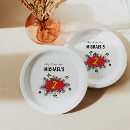 Plato De Papel Segundo cumpleaños de superhéroe dinámico