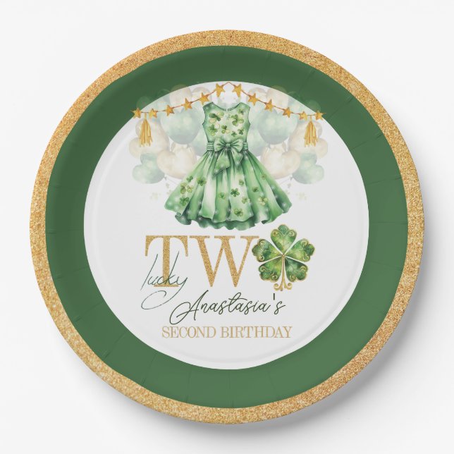 Plato De Papel Segundo cumpleaños Día de San Patricio personaliza (Anverso)