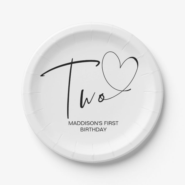 Plato De Papel Segundo Día de Fiesta de Cumpleaños Dos Cumpleaños (Anverso)